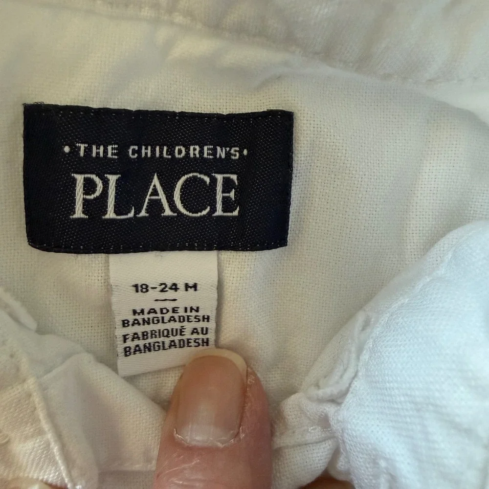 The Childrens Place White Button Down Long Sleeve Shirt Toddler Boys Girl 18-24M